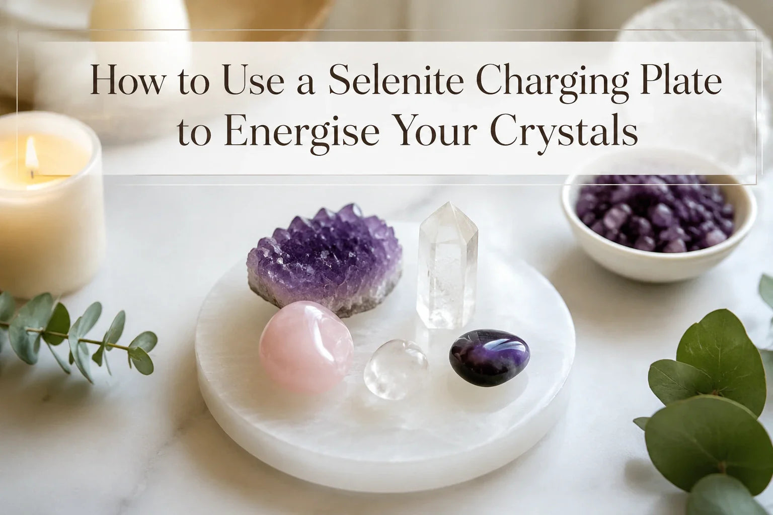 How to use a selenite charging plate to energise crystals with natural crystal cleansing and charging setup