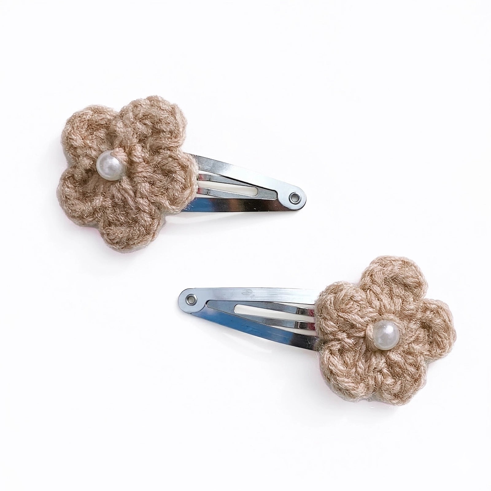 Hand Crocheted Five Petal Flower Hair Clips - Set
