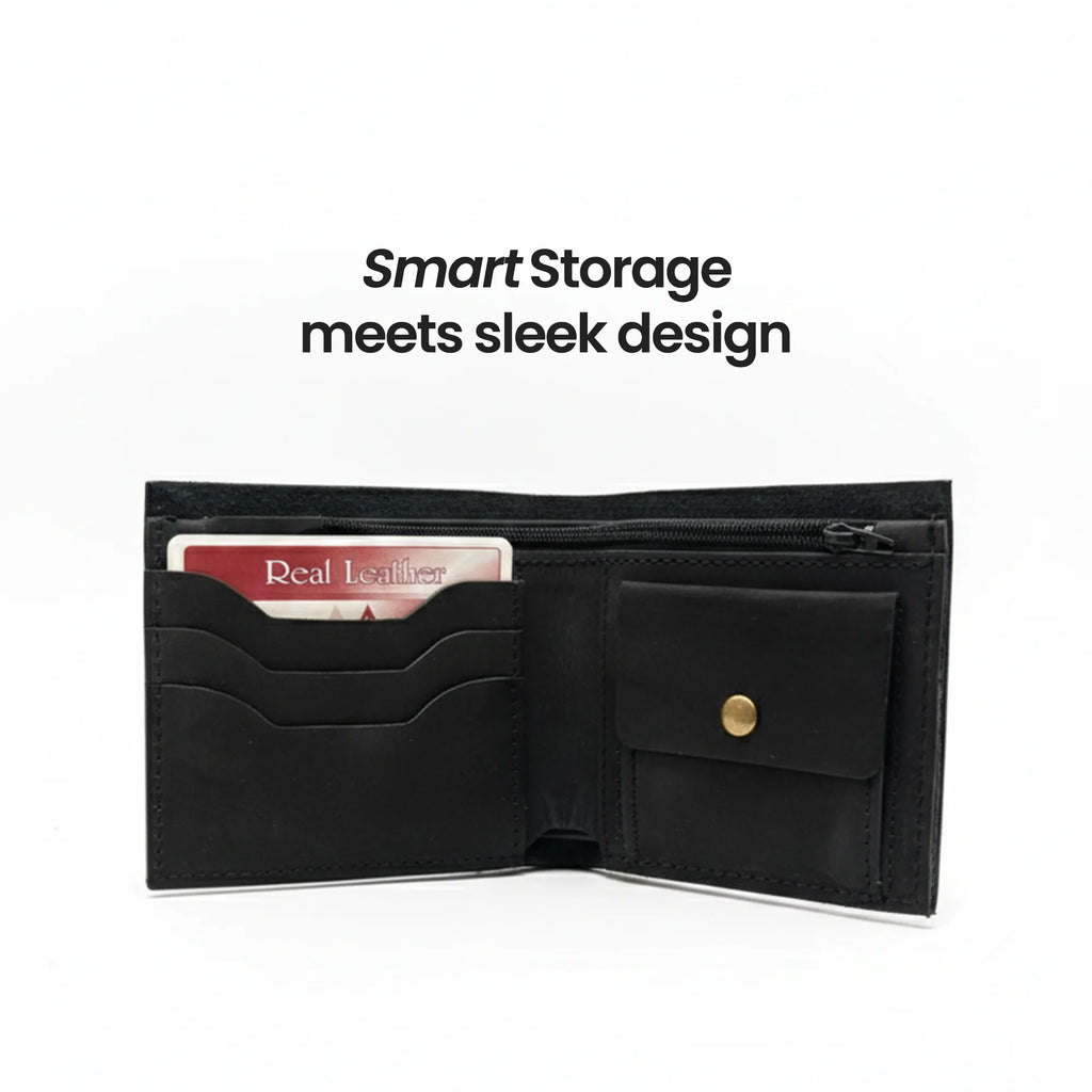 Men's Bi-Fold Leather Wallet - Black