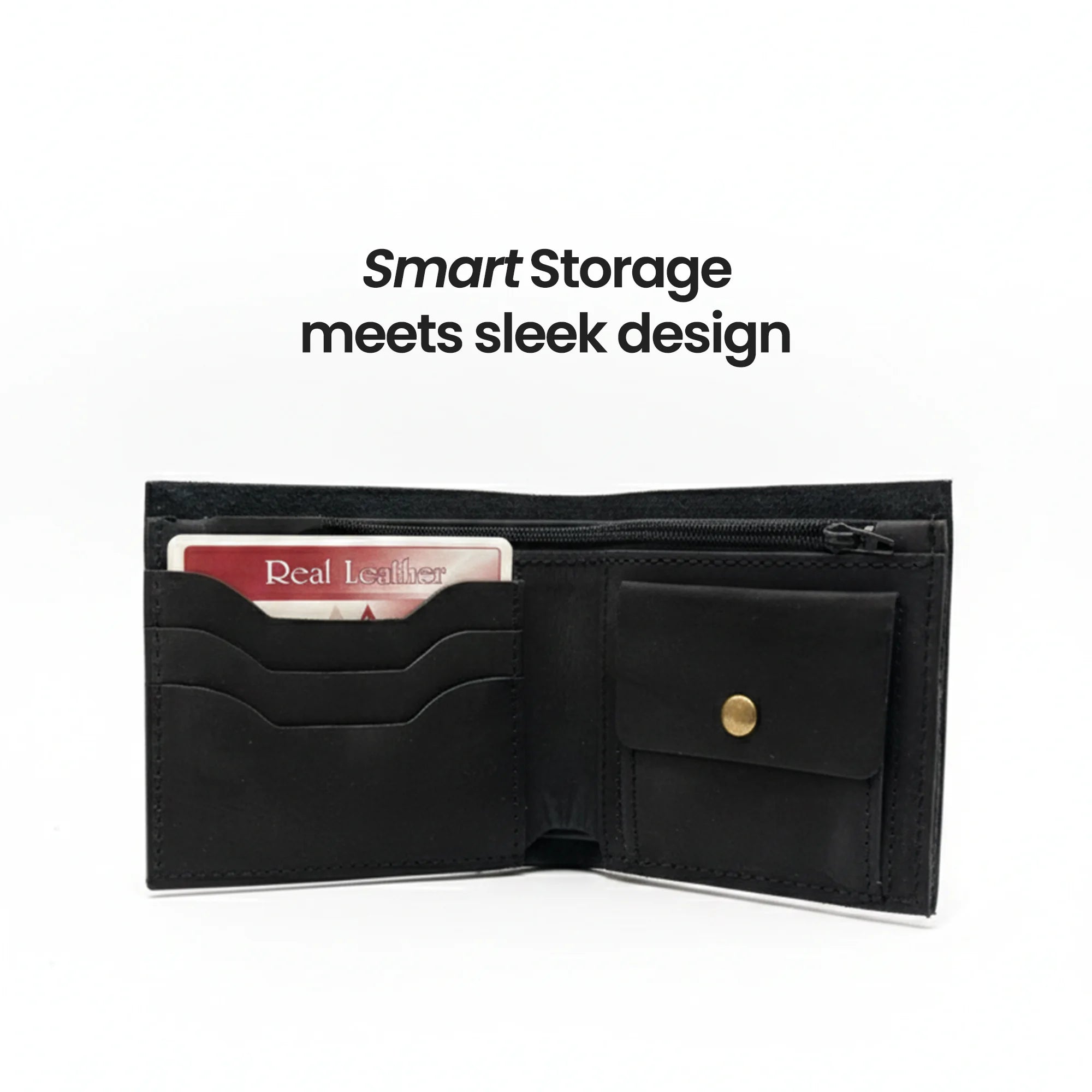 Men's Bi-Fold Leather Wallet - Black
