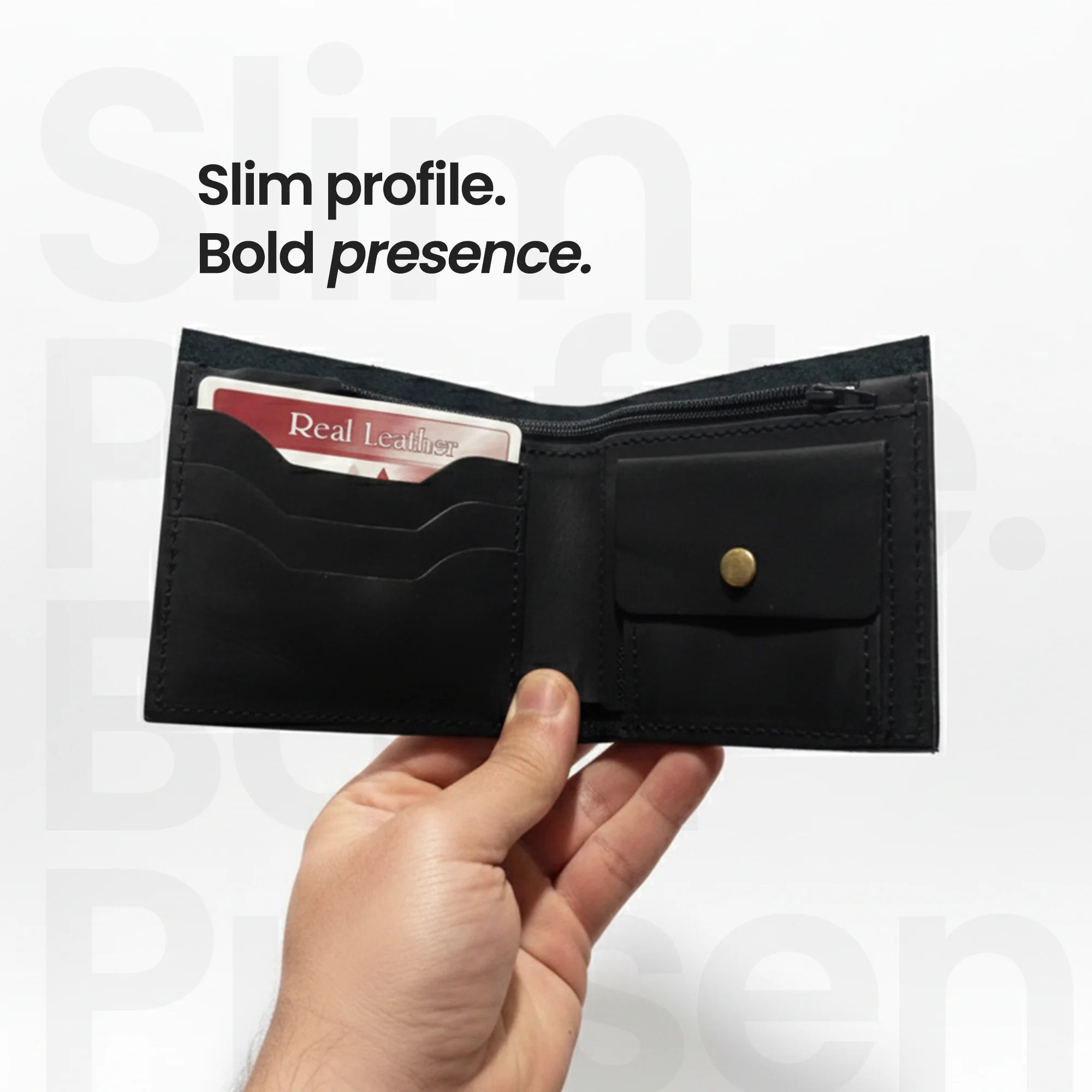 Men's Bi-Fold Leather Wallet - Black