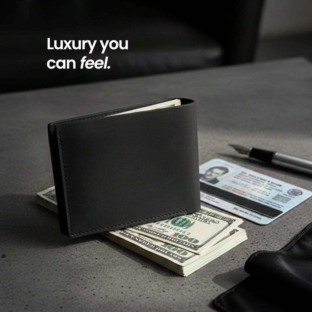 Men's Bi-Fold Leather Wallet - Black