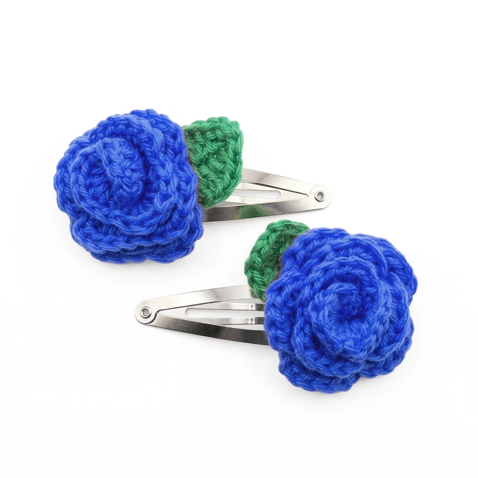 Hand Crocheted Rose Flower Hair Clips - Set