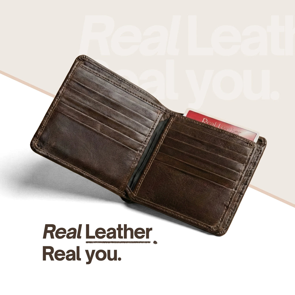 Men's Bi-Fold Leather Wallet - Dark Brown