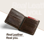 Men's Bi-Fold Leather Wallet - Dark Brown
