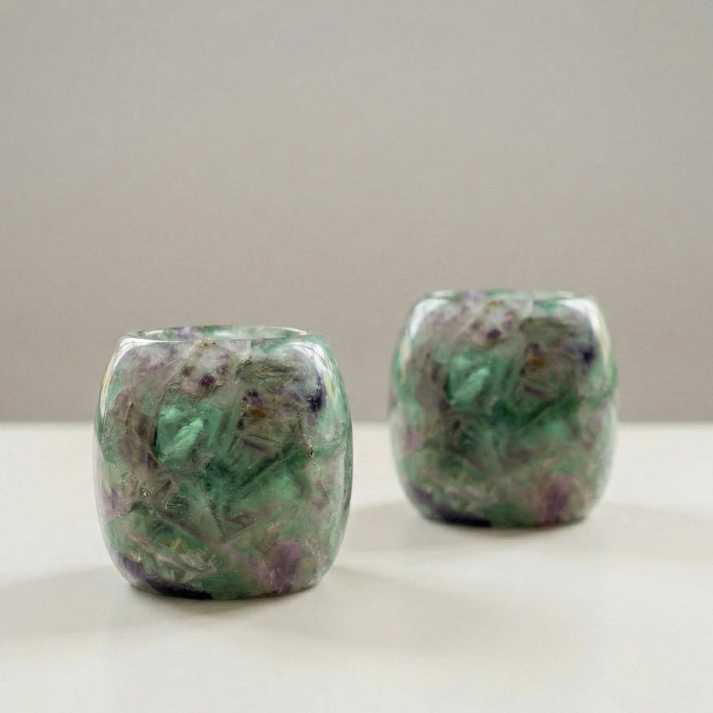 Natural Fluorite Crystal Tealight Holder for Calming Energy
