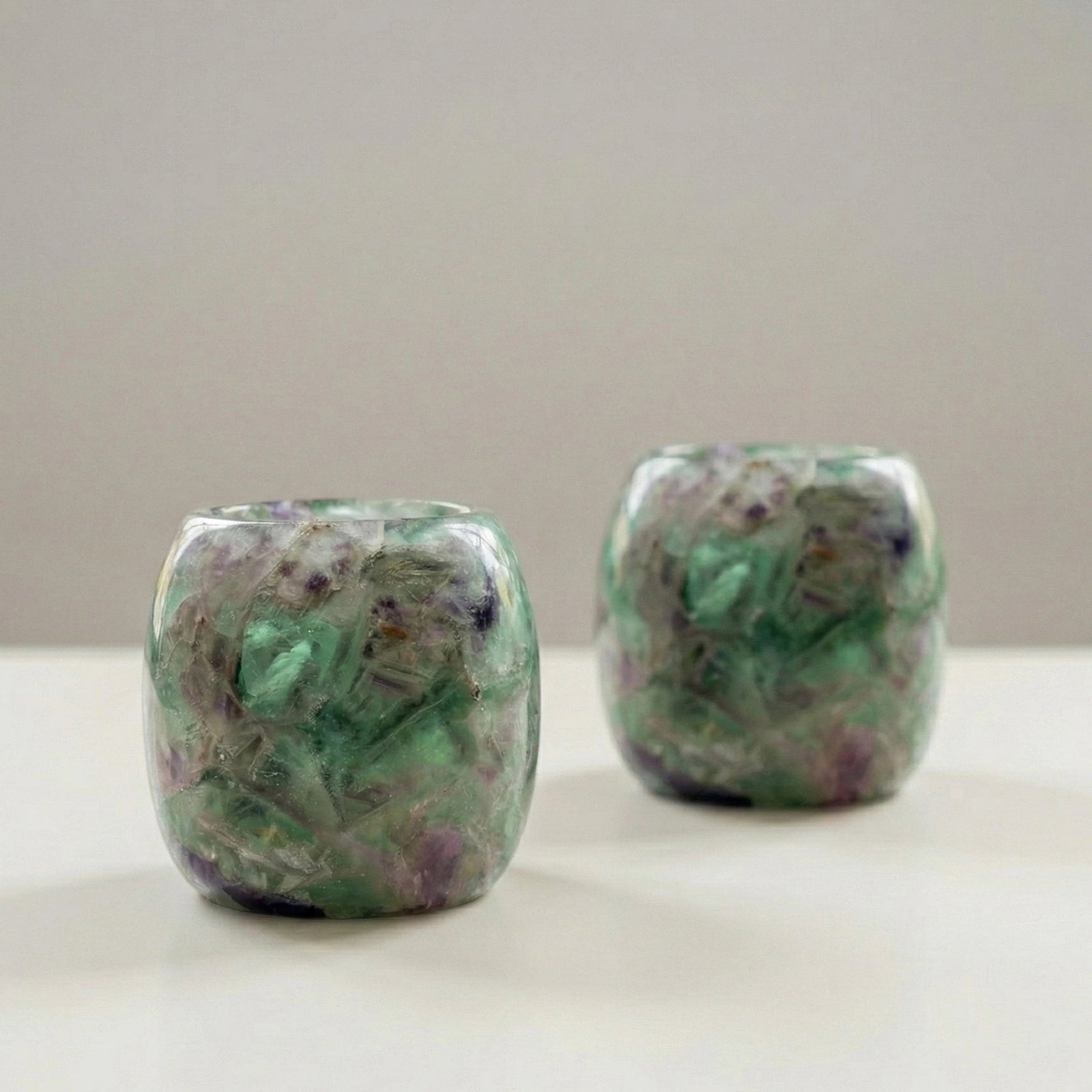 Natural Fluorite Crystal Tealight Holder for Calming Energy
