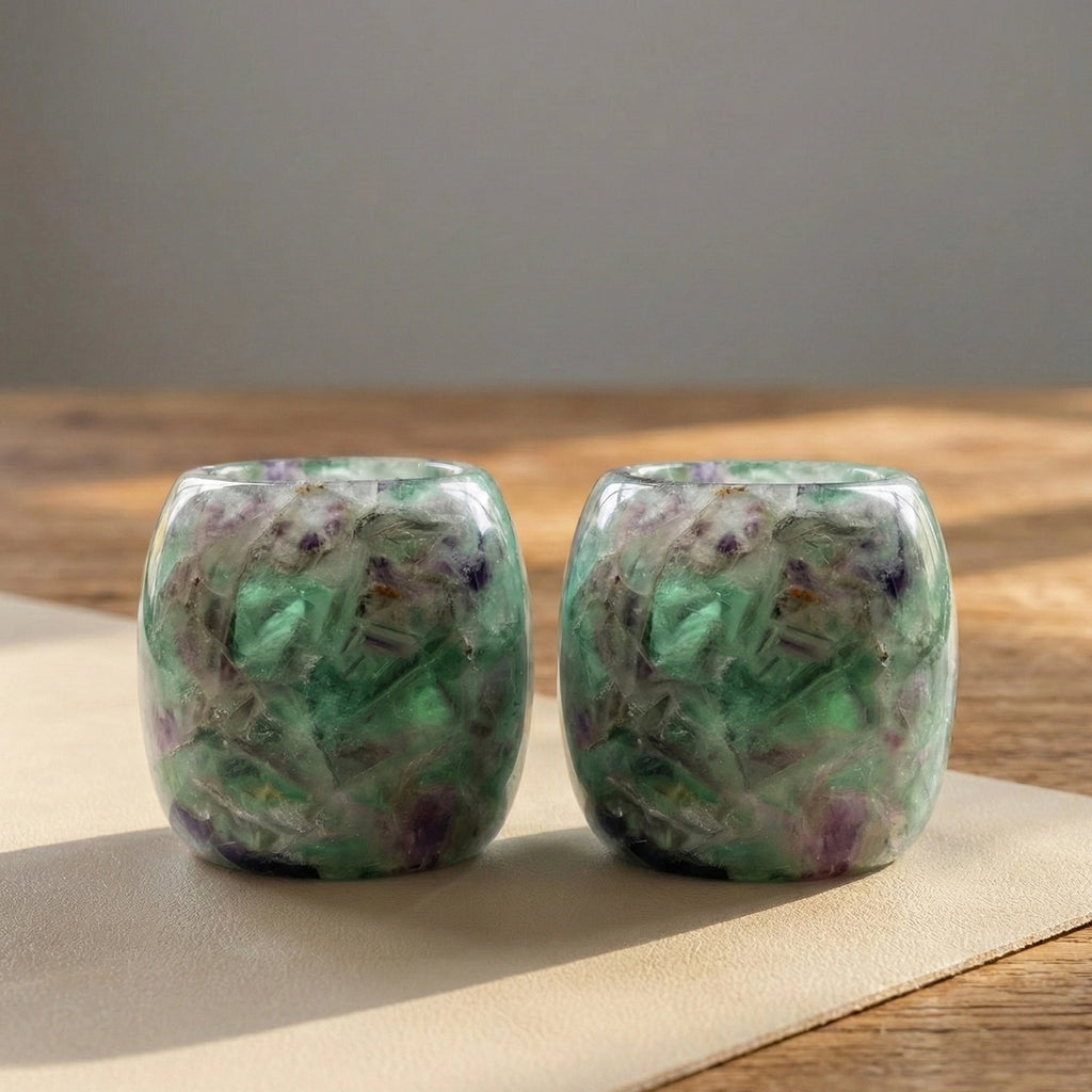 Natural Fluorite Crystal Tealight Holder for Calming Energy