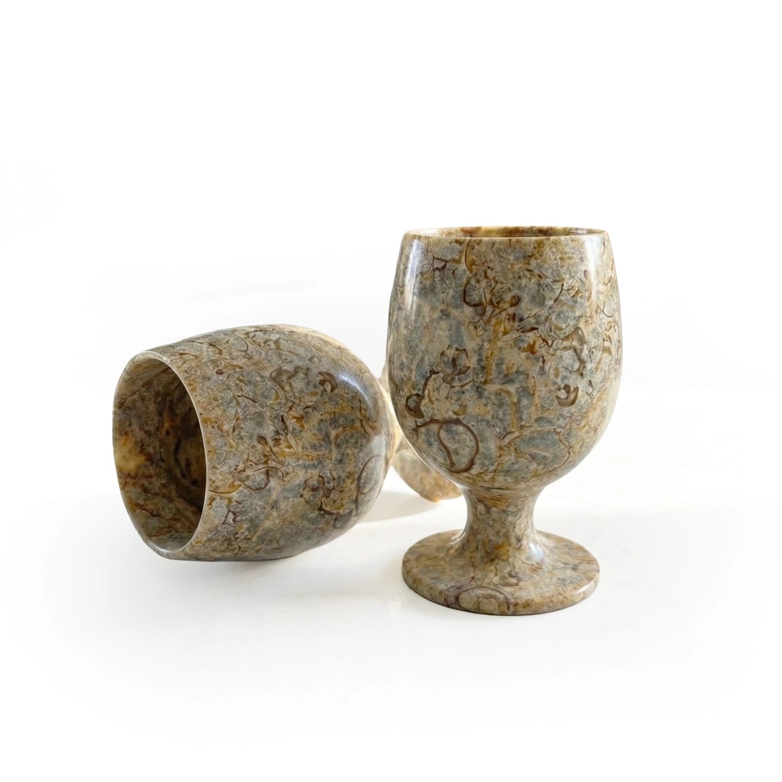 Natural Marble Stone Goblet Cup Set – Handcrafted Drinkware