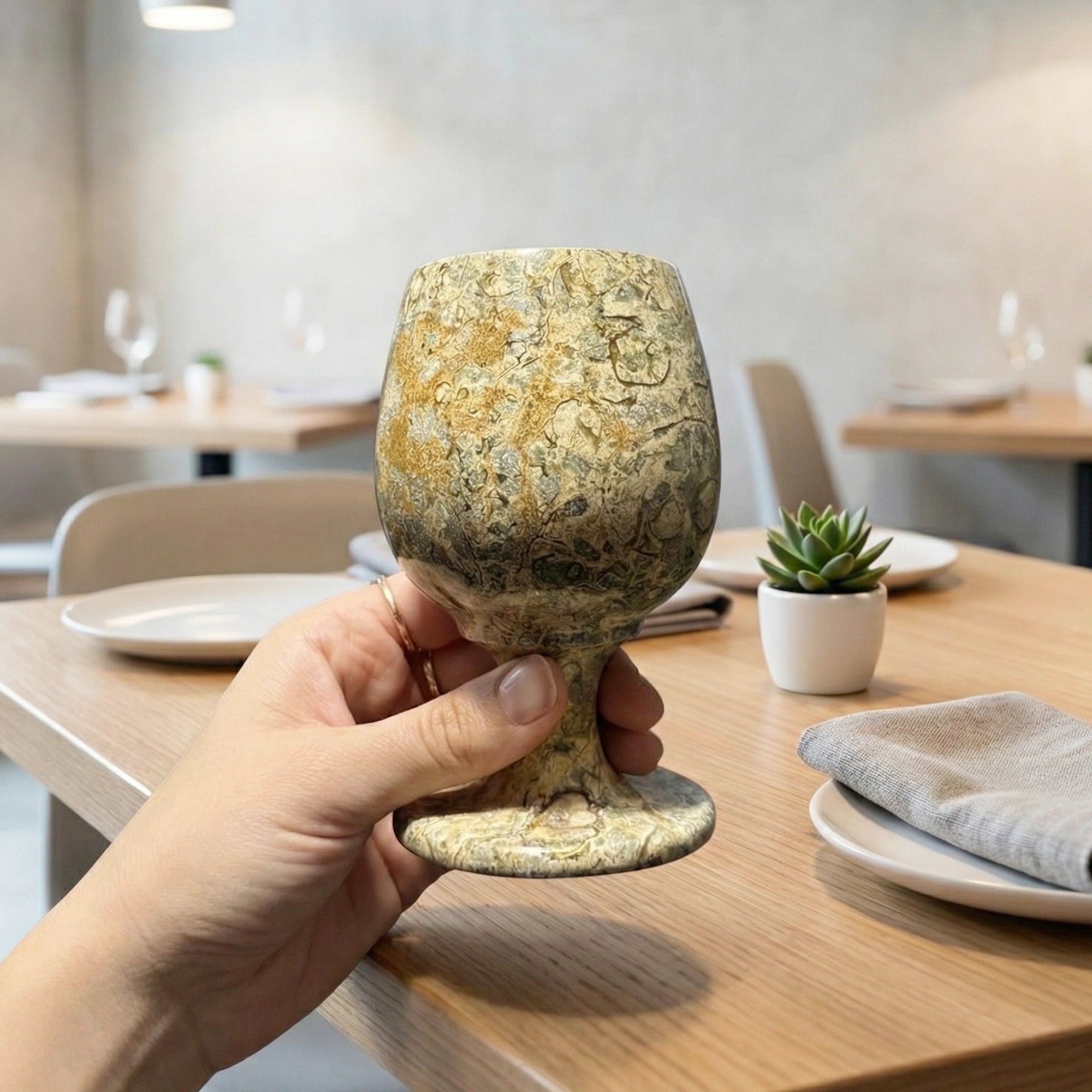 Natural Marble Stone Goblet Cup Set – Handcrafted Drinkware