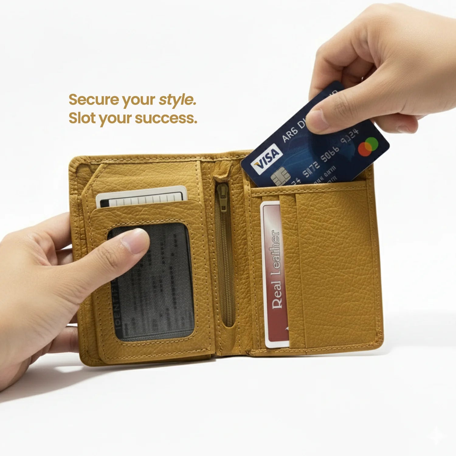 Men's Bi-Fold Leather Wallet - Light Brown