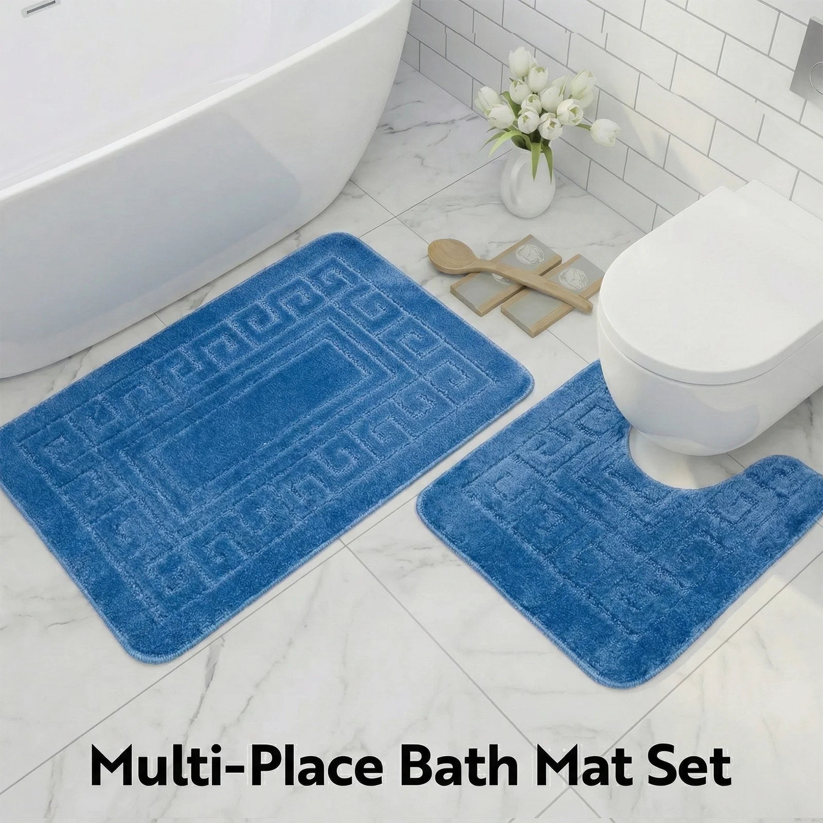 Machine Washable Bath Mat Set for Commode