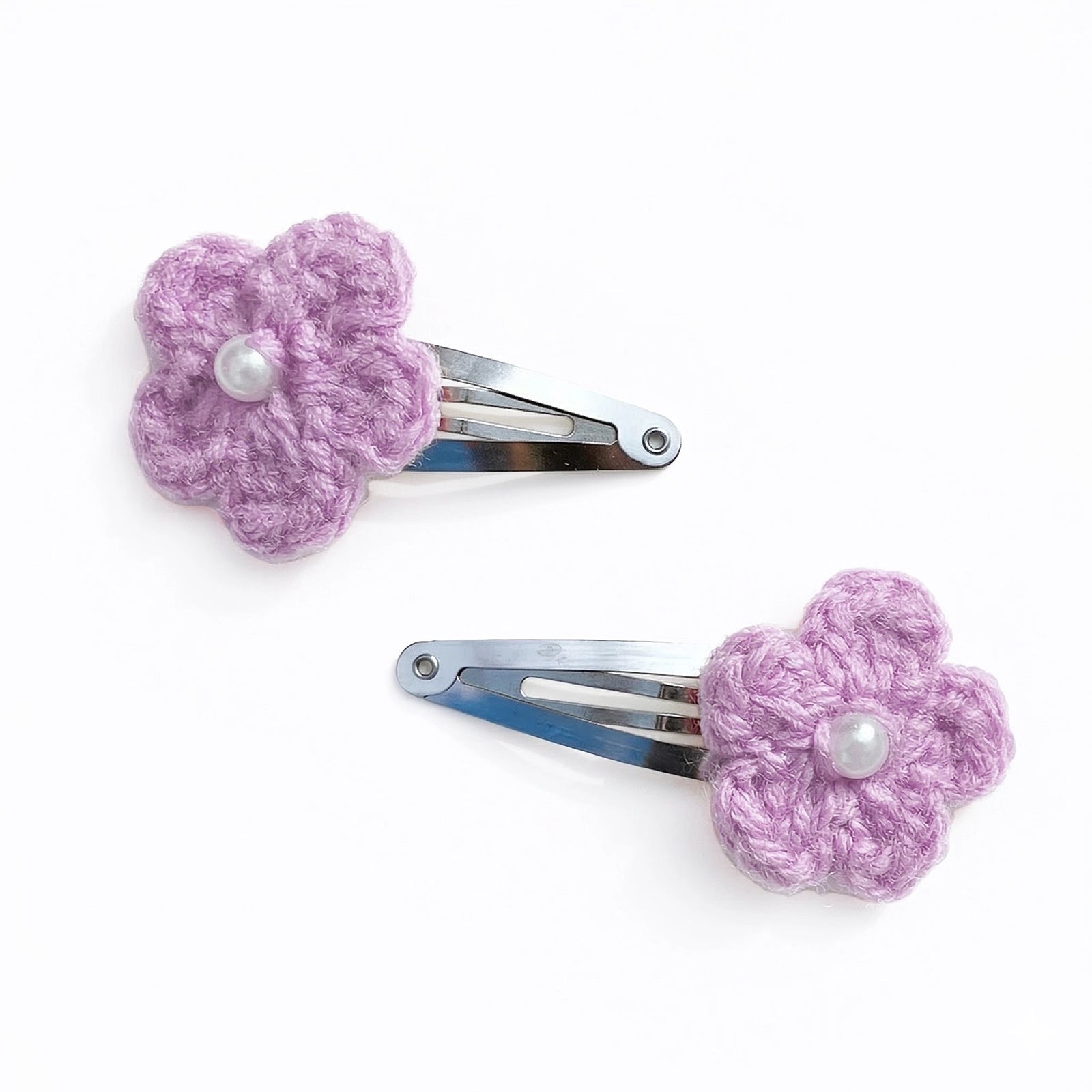 Hand Crocheted Five Petal Flower Hair Clips - Set