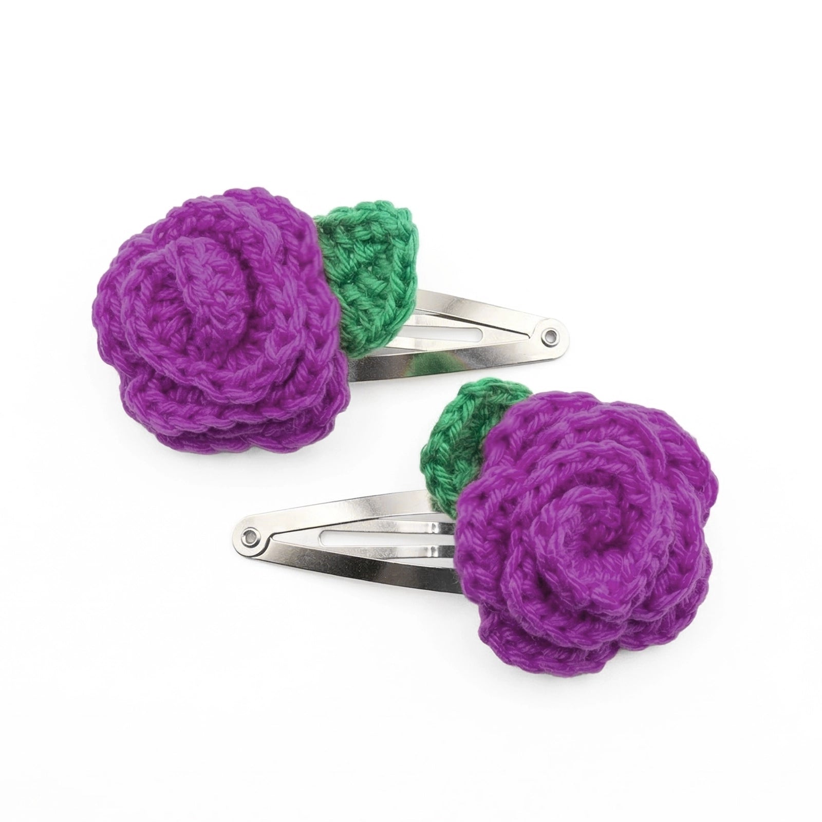Hand Crocheted Rose Flower Hair Clips - Set