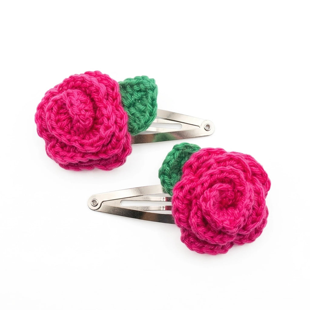 Hand Crocheted Rose Flower Hair Clips - 6/12 Pcs Set