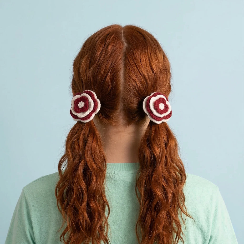 Hand Crocheted Double Layer Flower Hair Ties - Set