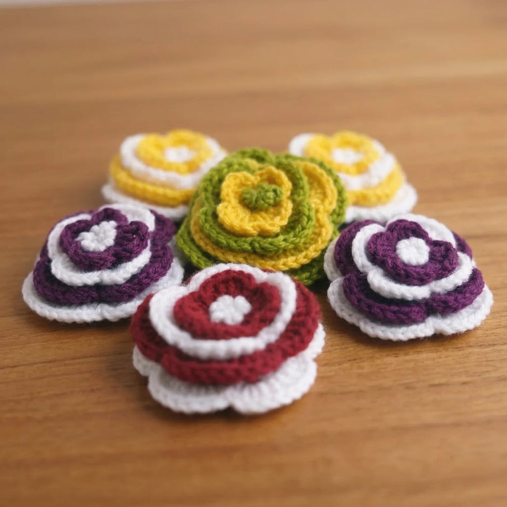 Hand Crocheted Double Layer Flower Hair Ties - Set