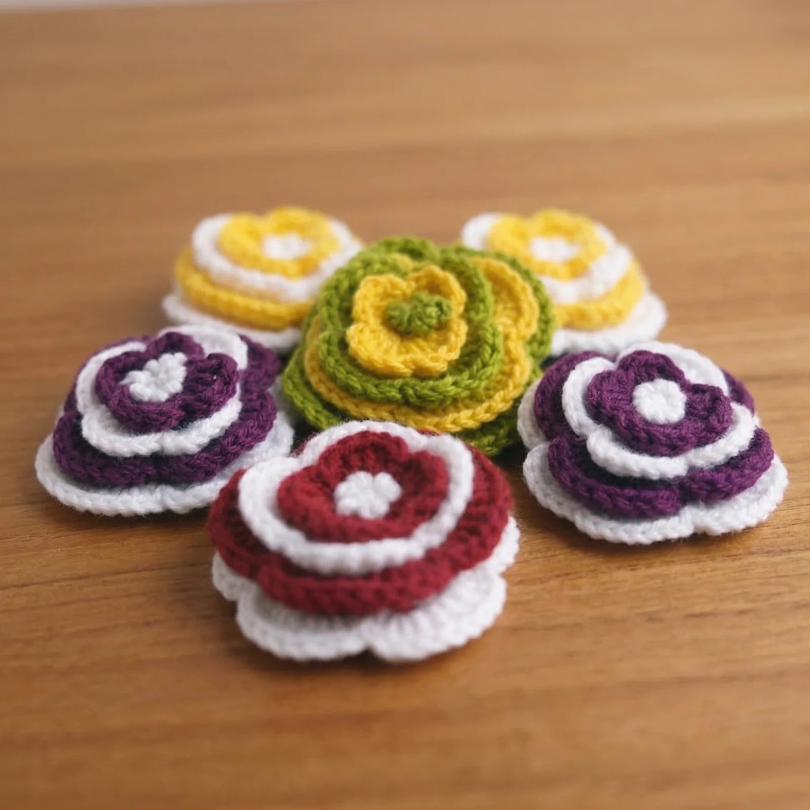 Hand Crocheted Double Layer Flower Hair Ties - Set