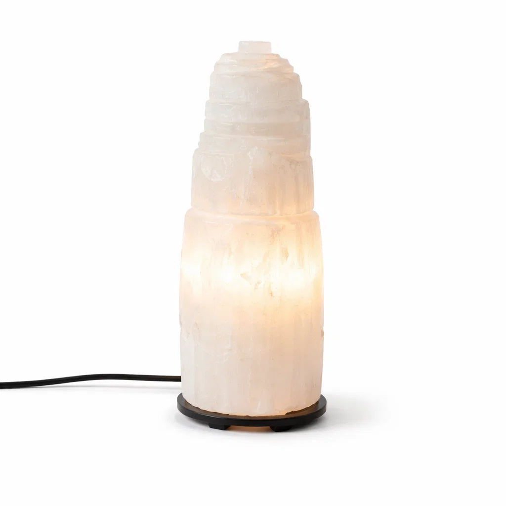 Selenite Handcrafted Moroccan Mountain Crystal Lamp for Healing Light