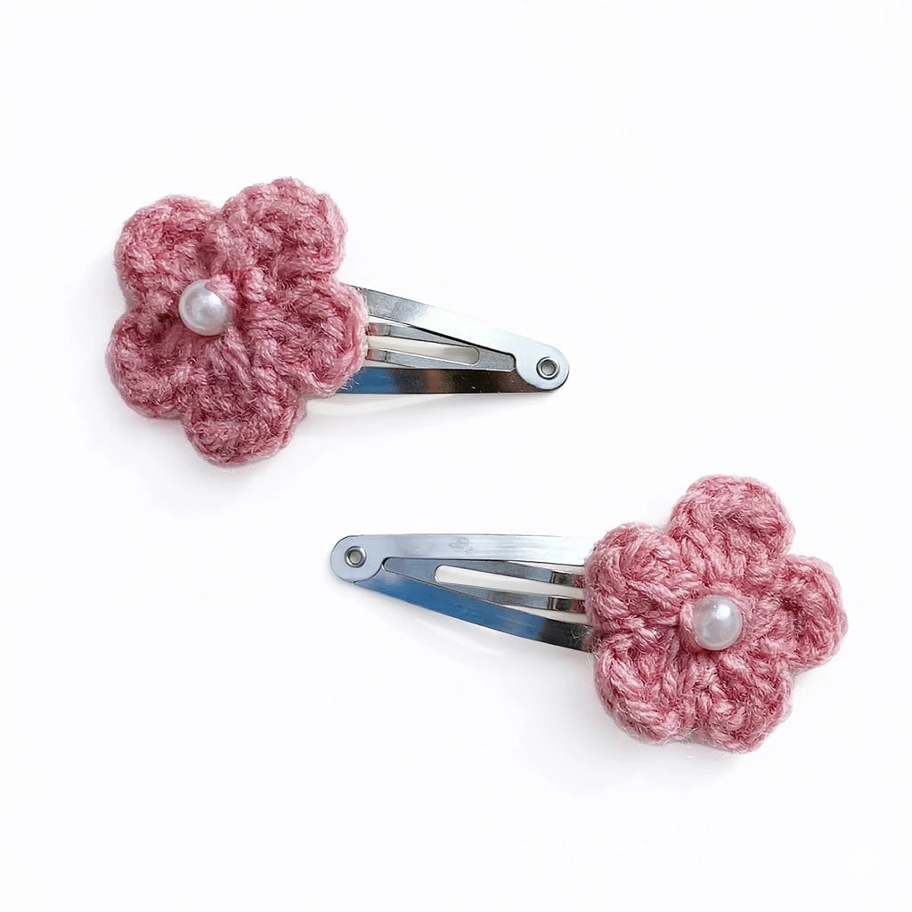 Hand Crocheted 5 Petal Flower Hair Clips - 6/12 Pcs Set