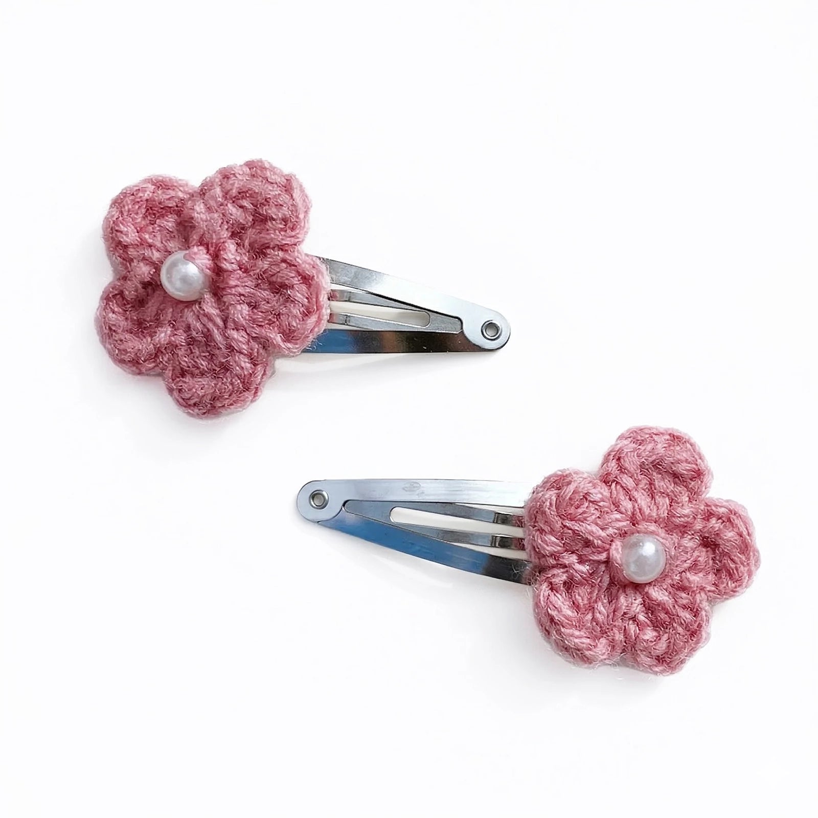 Hand Crocheted Five Petal Flower Hair Clips - Set