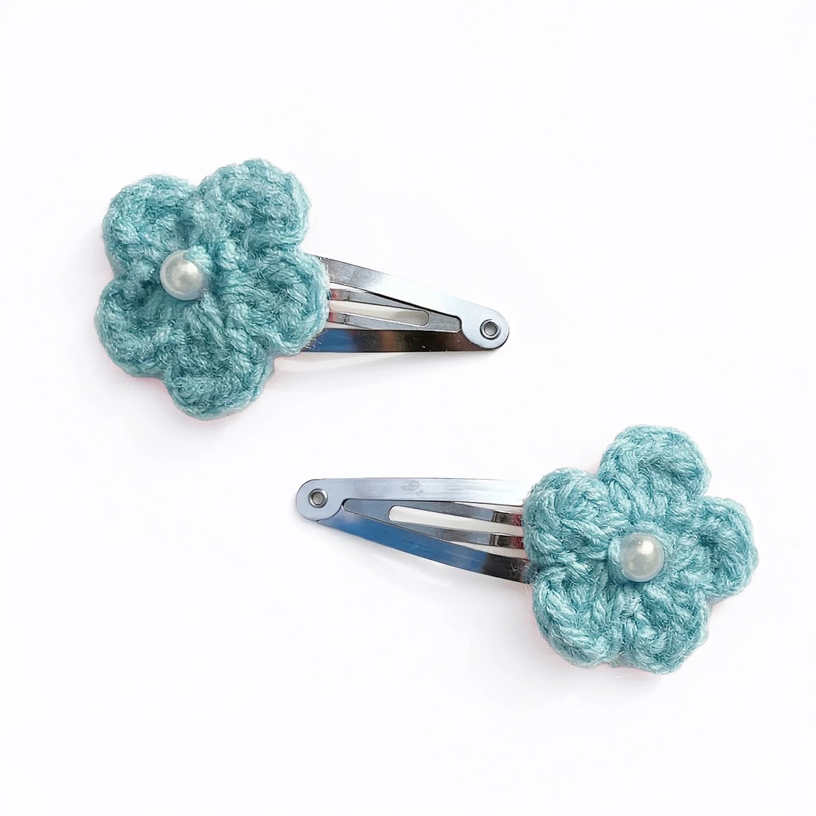 Hand Crocheted Five Petal Flower Hair Clips - Set