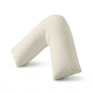 Beige U-shaped pillow on a white background