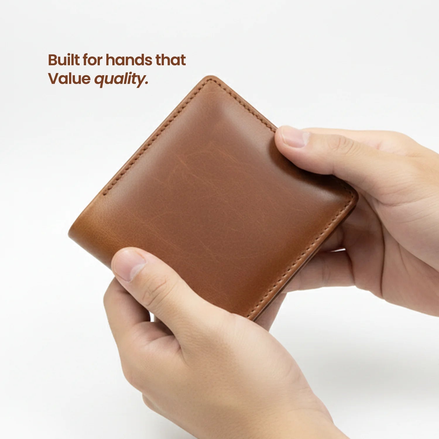 Men's Bi-Fold Leather Wallet - Warm Brown