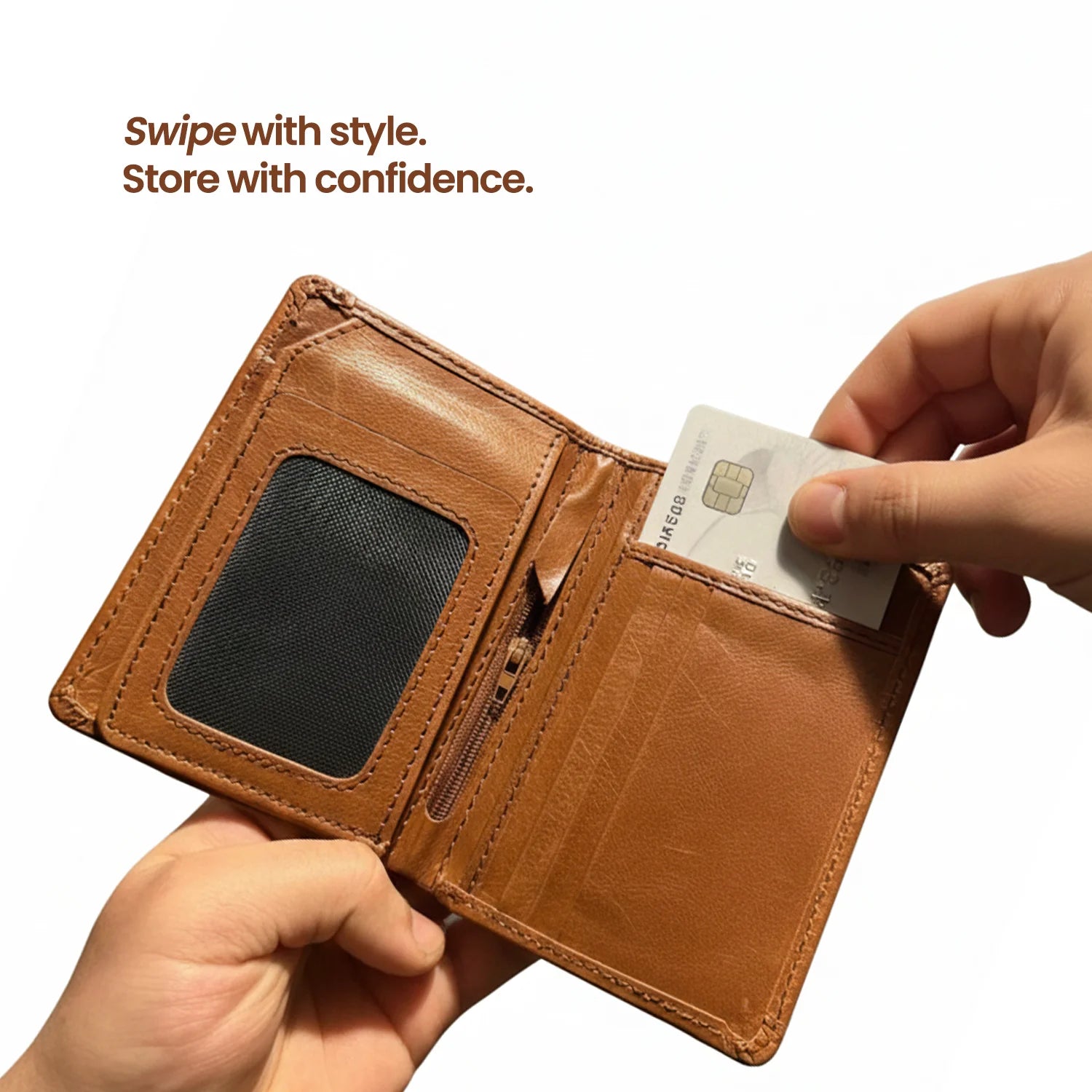 Men's Bi-Fold Leather Wallet - Warm Brown