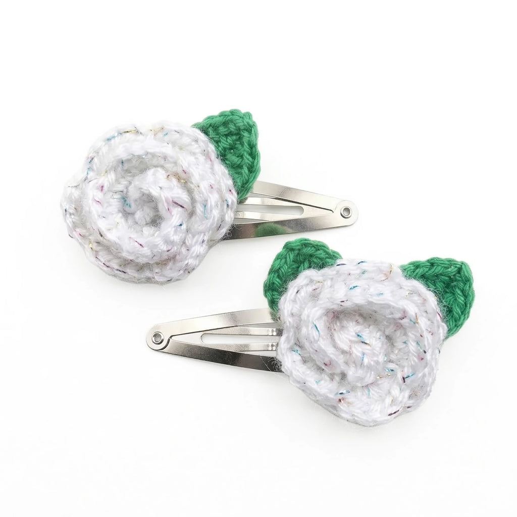 Hand Crocheted Rose Flower Hair Clips - 6/12 Pcs Set