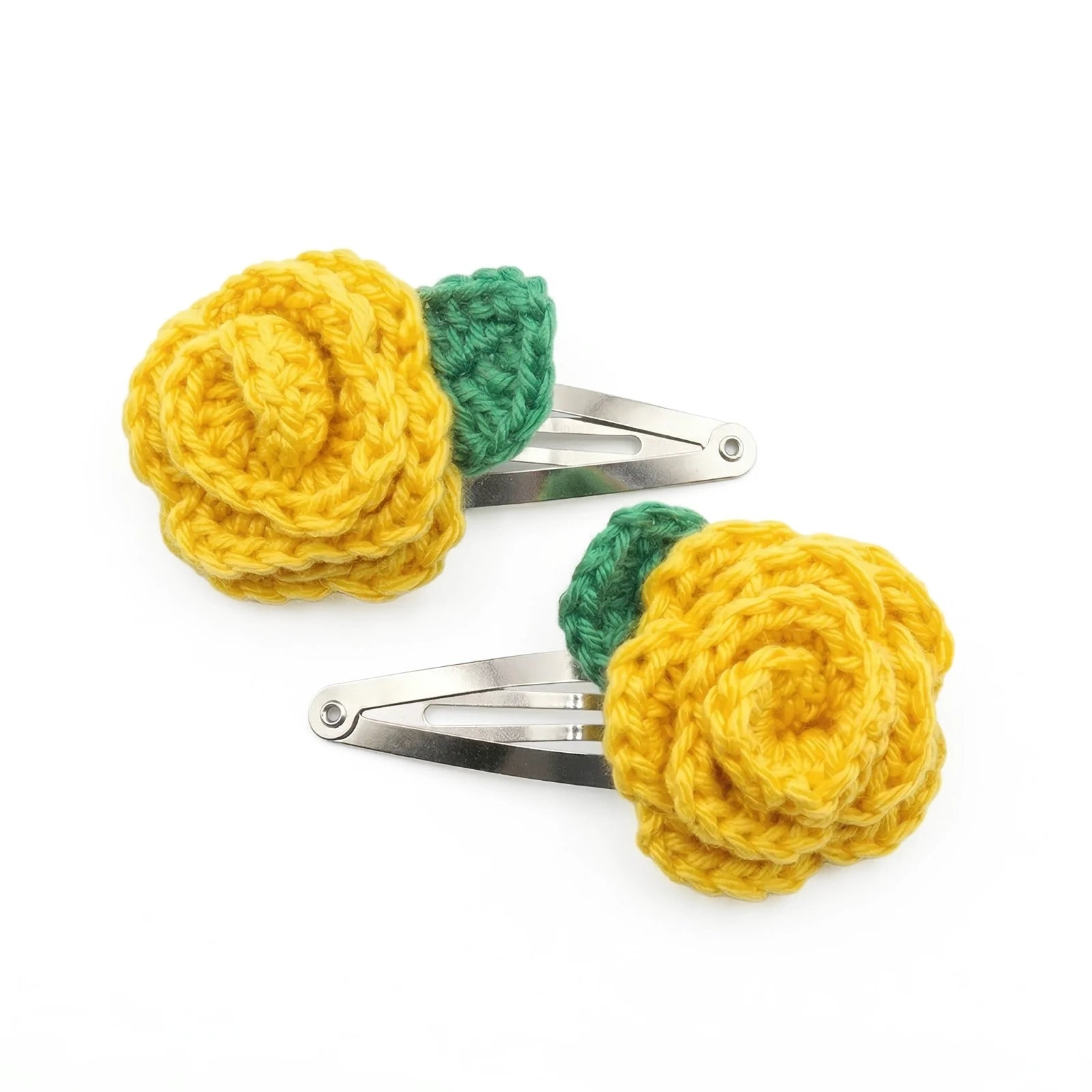 Hand Crocheted Rose Flower Hair Clips - Set