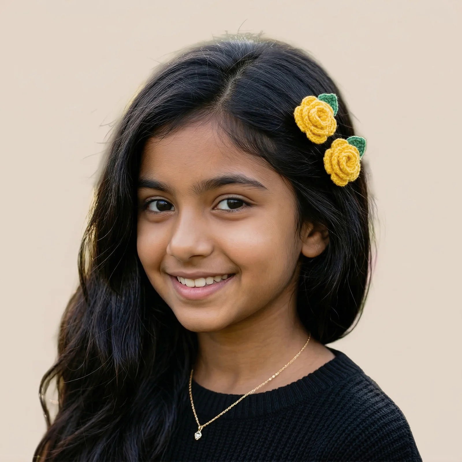 Hand Crocheted Rose Flower Hair Clips - Set