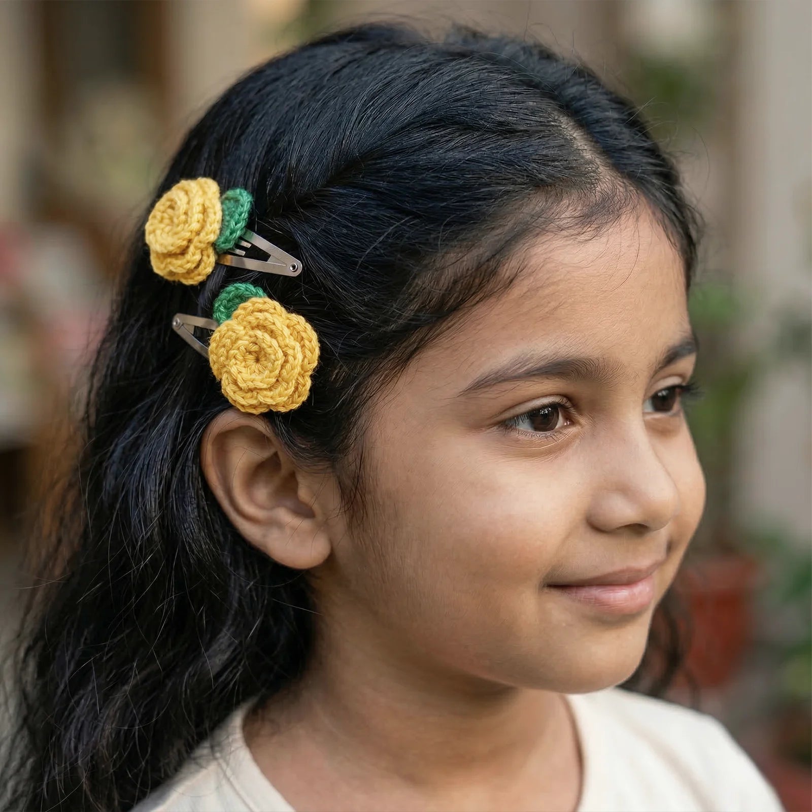Hand Crocheted Rose Flower Hair Clips - Set