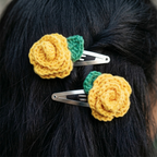Hand Crocheted Rose Flower Hair Clips - 6/12 Pcs Set