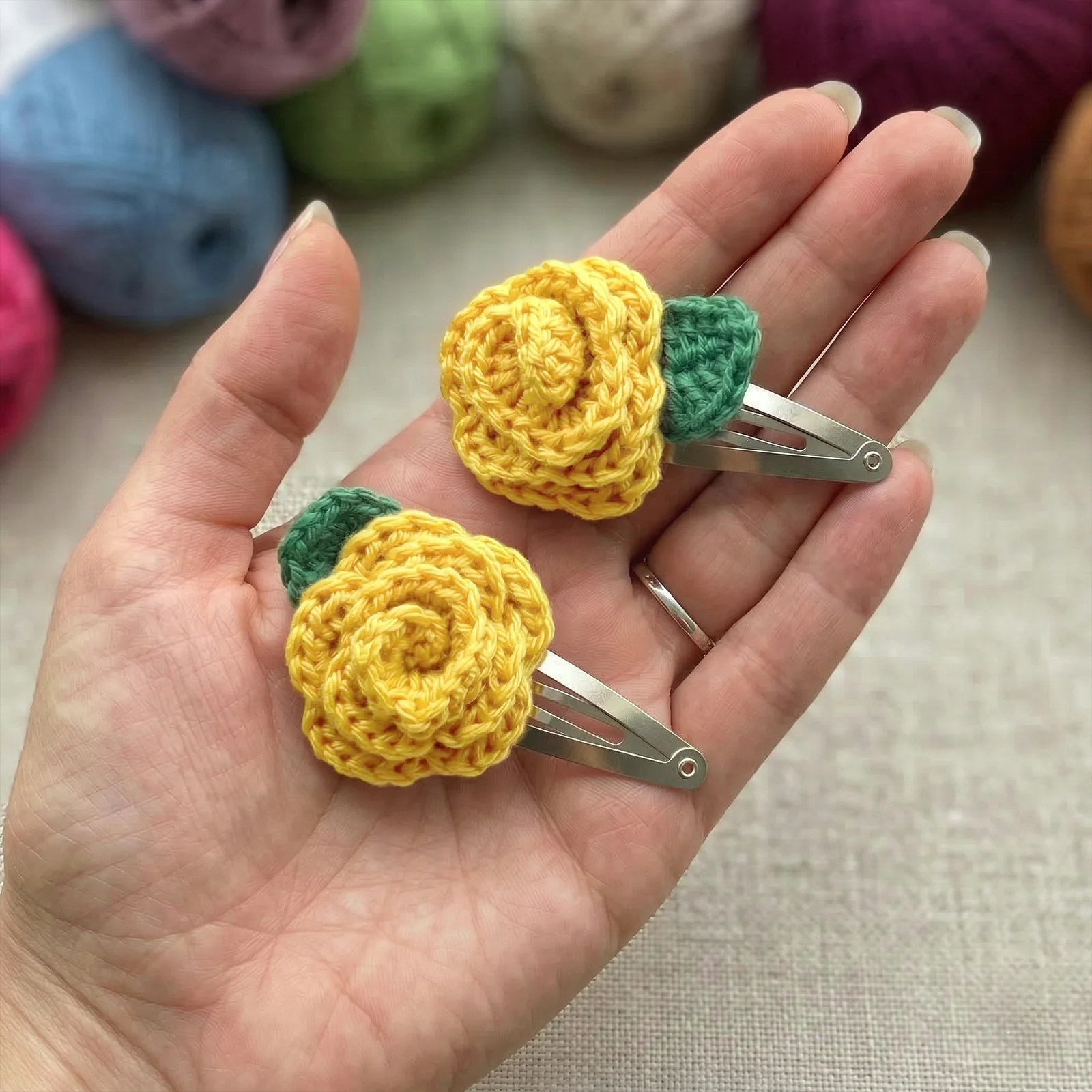 Hand Crocheted Rose Flower Hair Clips - Set