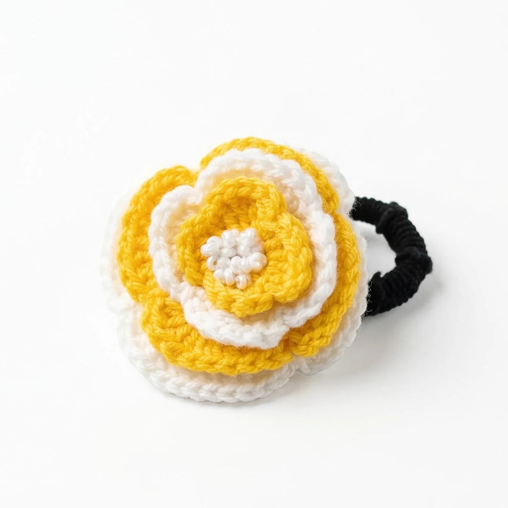 Hand Crocheted Double Layer Flower Hair Ties - Set